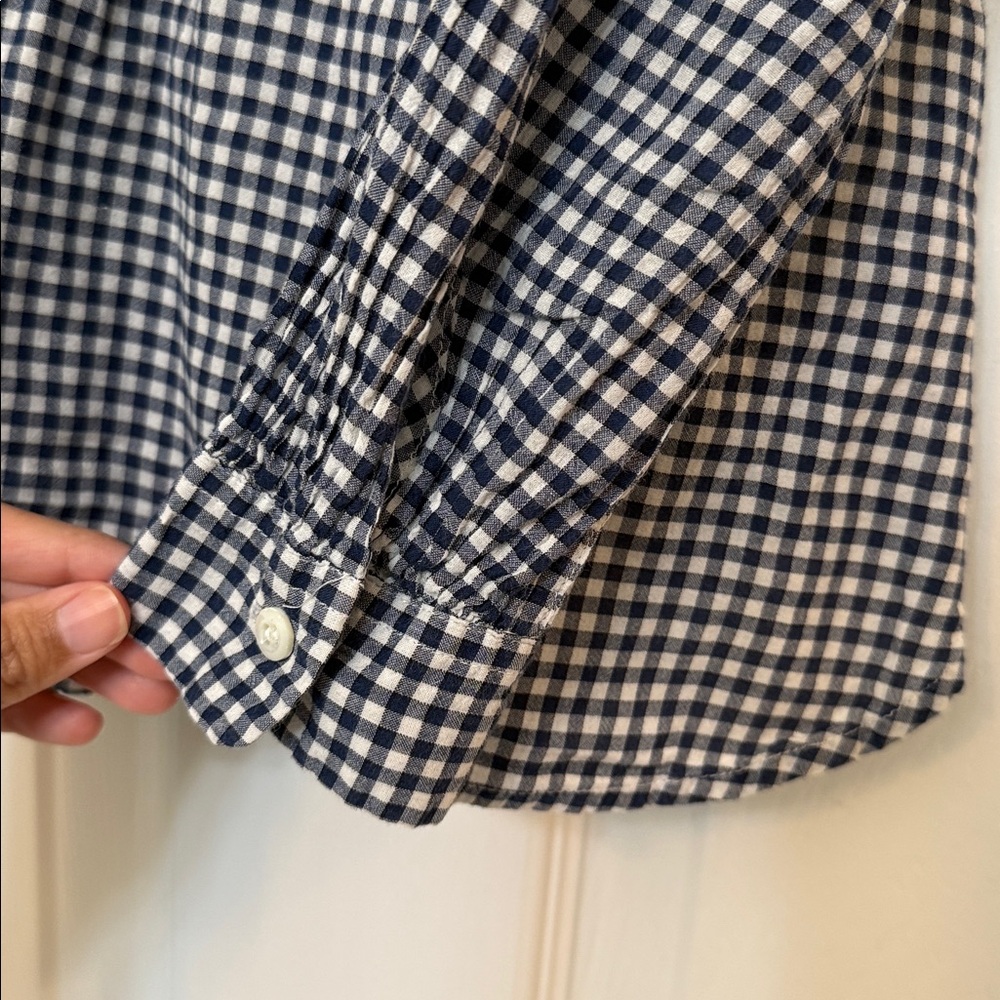 J.Crew Blue White Gingham Popover Button Shirt - Picture 6 of 8